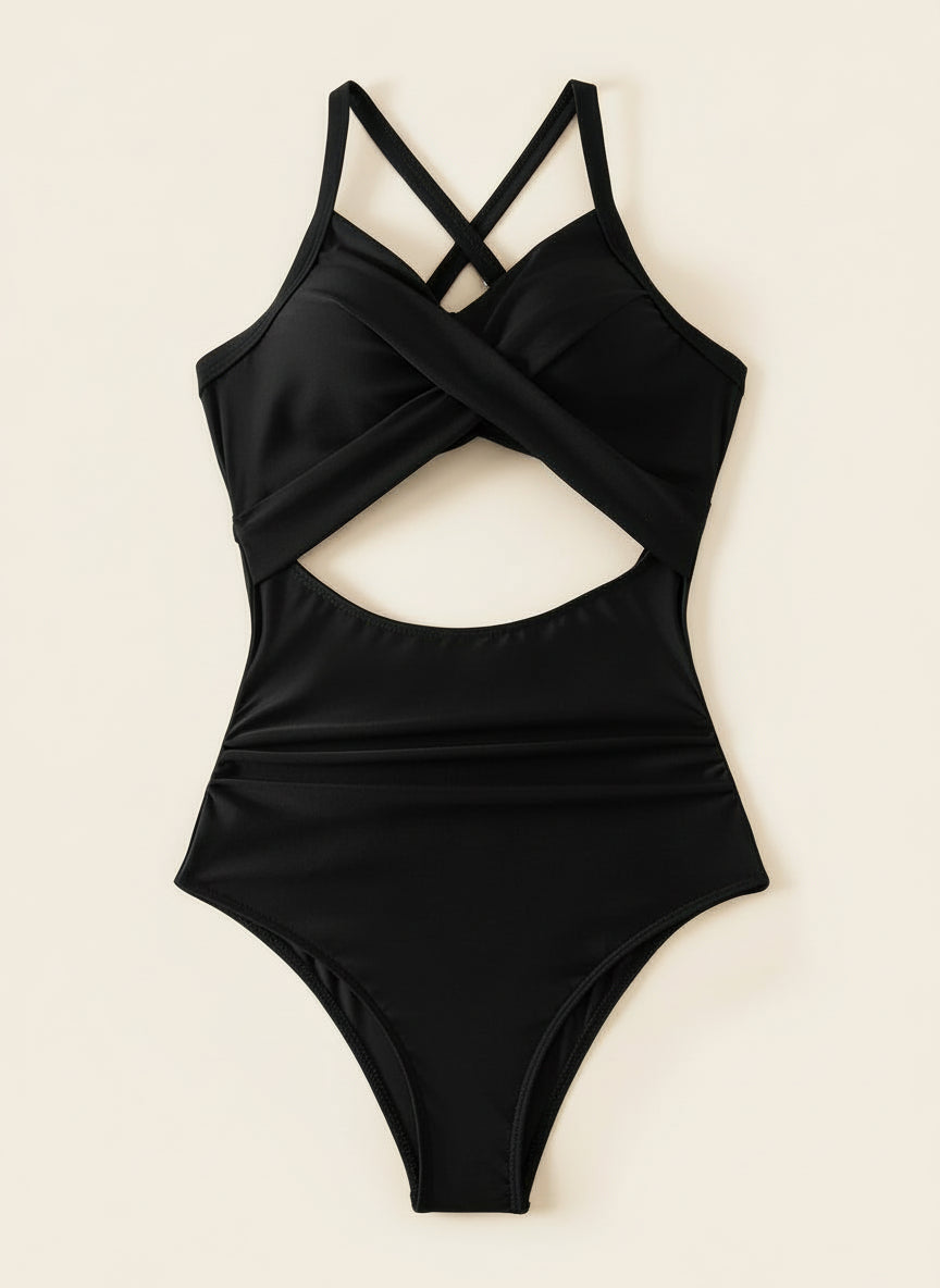 Twist Front Cut Out One Piece - Black