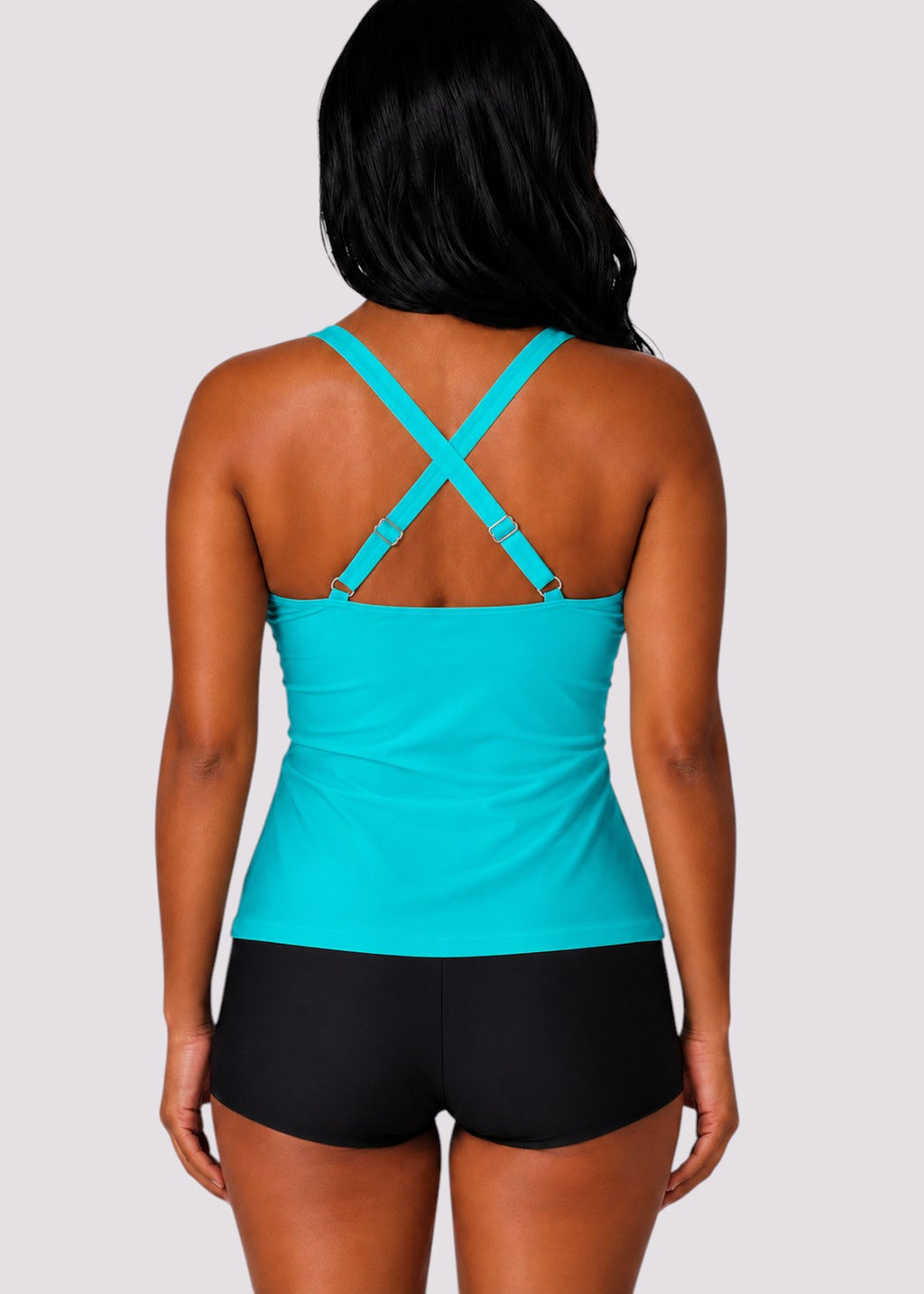 Twist Front Ruched Tankini Top with Adjustable Straps - Aqua-Cheekkah