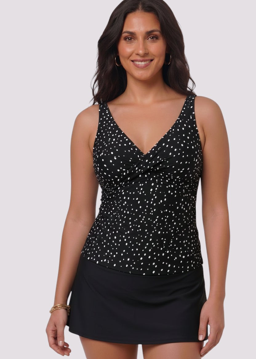 Twist Front Tankini Set with Skirt - Cosmic Confetti