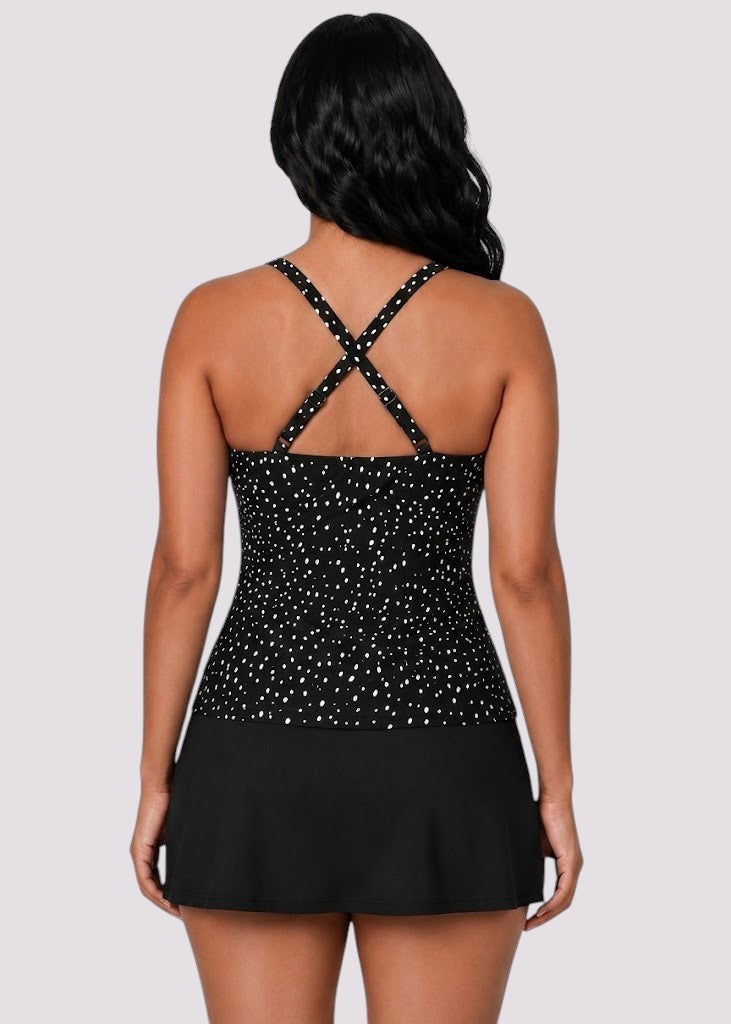Twist Front Tankini Set with Skirt - Cosmic Confetti