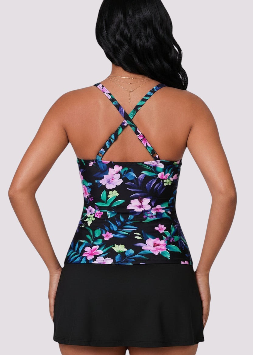 Twist Front Tankini Set with Skirt - Island Nights