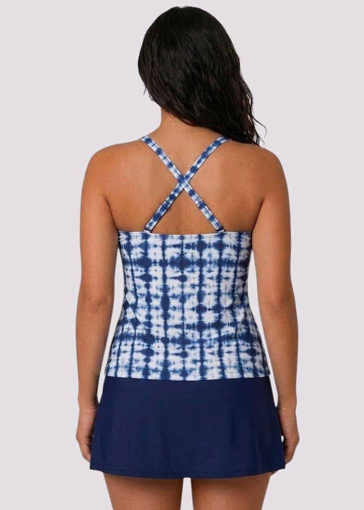 Twist Front Tankini Set with Skirt - Shibori Splash