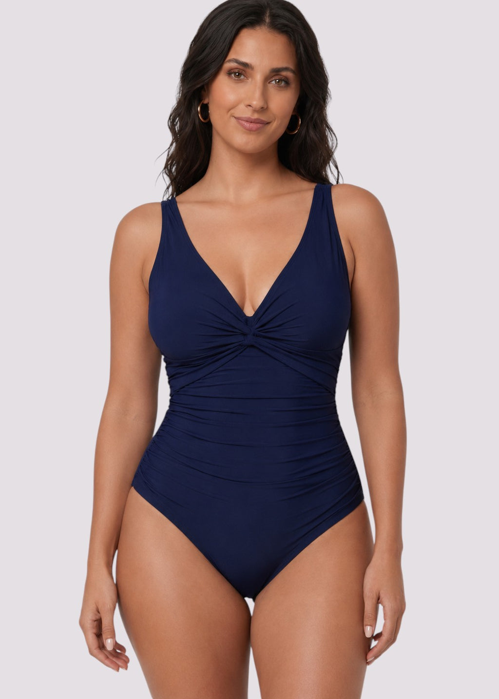 Twist Front Tummy Control One Piece - Navy-Cheekkah
