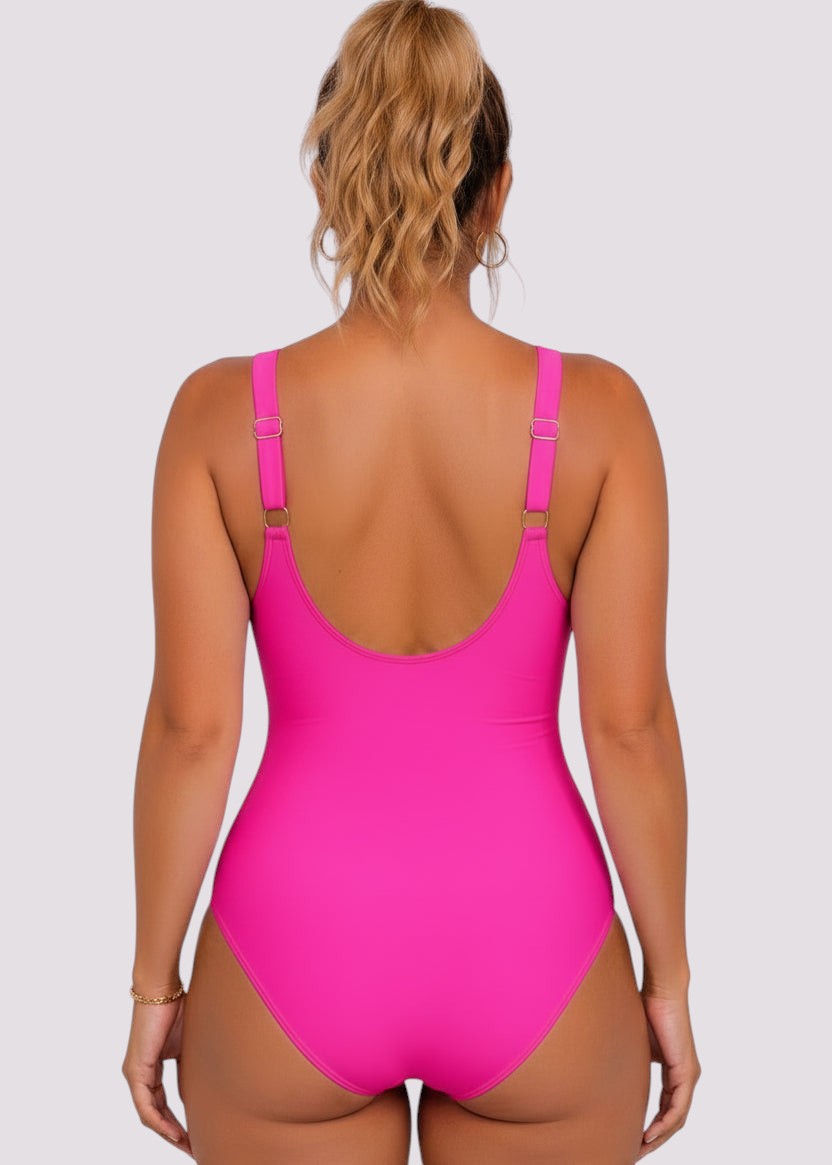 Twist Front Tummy Control One Piece - Pink-Cheekkah