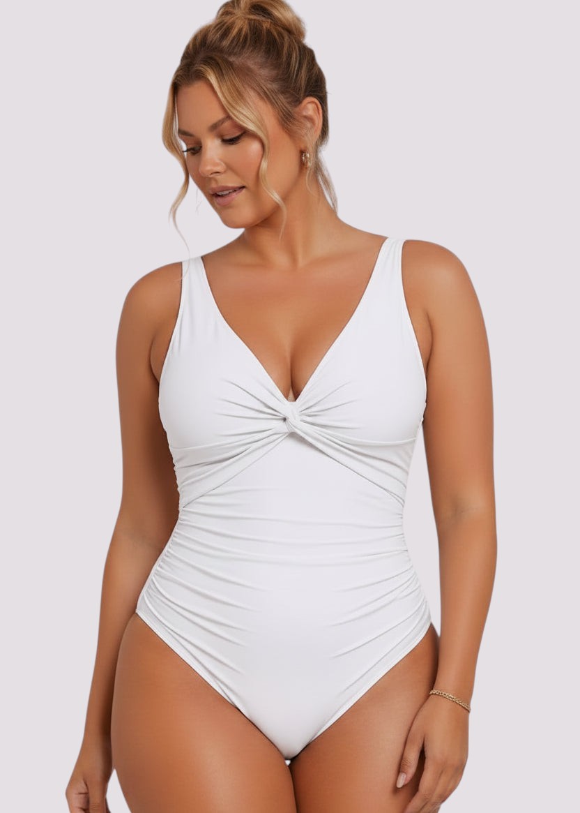 Twist Front Tummy Control One Piece - White