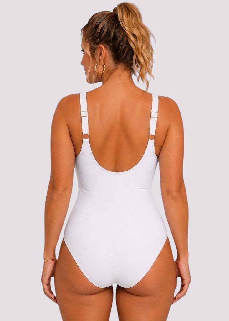 Twist Front Tummy Control One Piece - White
