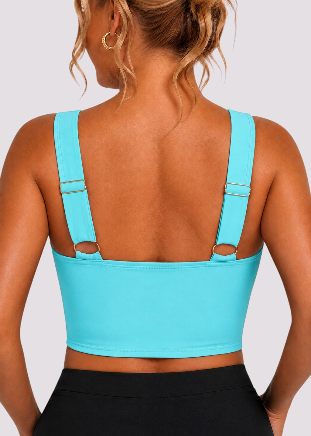 Twist Knot Longline Bikini Top with Adjustable Straps - Aqua
