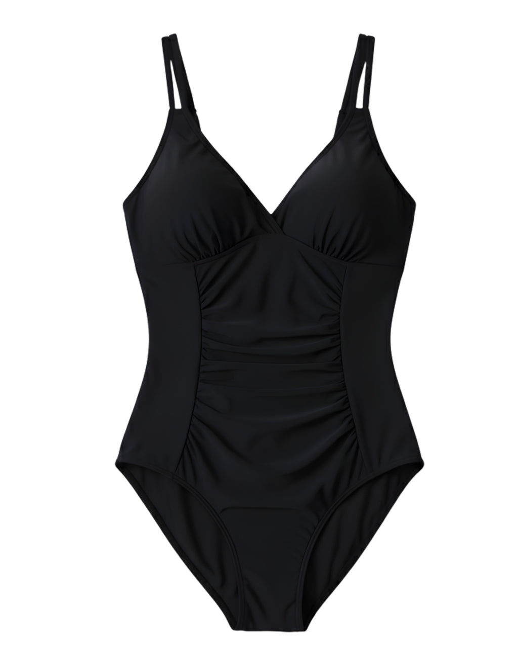 V Neck Slim Panel One Piece - Black-Cheekkah