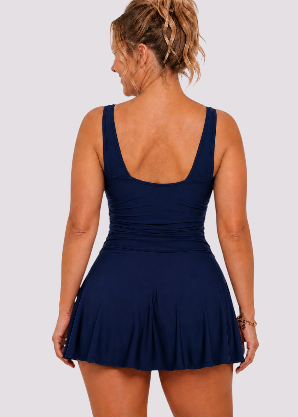 V Neck Swim Dress with Built in Shorts - Navy